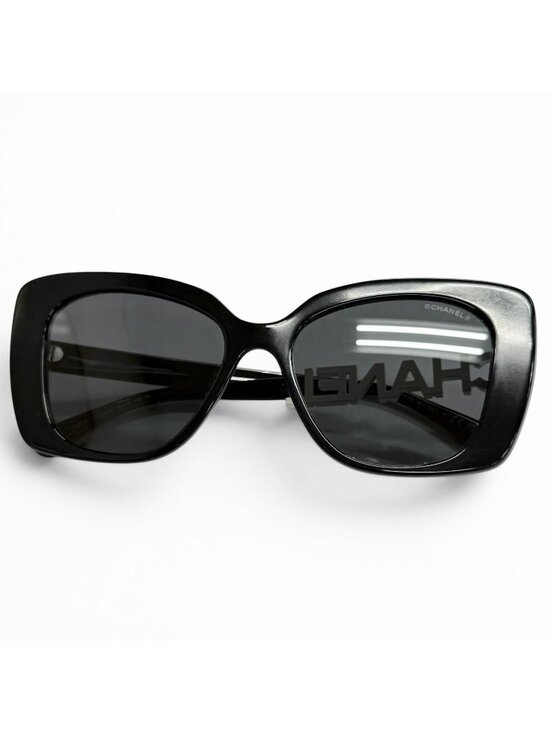 Chanel CC Logo Rhinestone Sunglasses Black White Demo Lens Eyewear